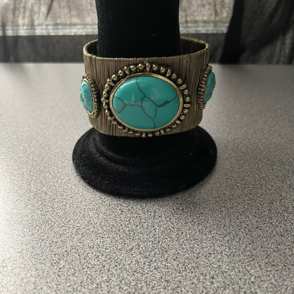 Vintage Bronze Turquoise Cuff Bracelet